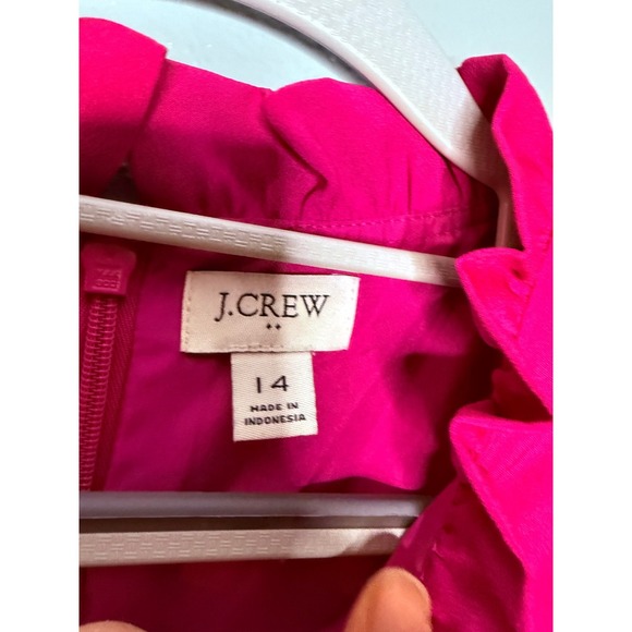 J.crew fushia pink ruffle neck long sleeve mini dress - Picture 3 of 11